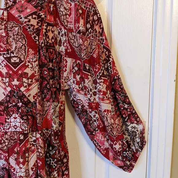 Calvin Klein Maroon Pink White Mixed Print Long Sleeve Dress - size 4 - Picture 3 of 14